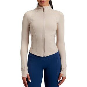 Brand New Women Almond Polyamide Zip Up BBL Fit Workout Yoga Jacket Long Sleeve